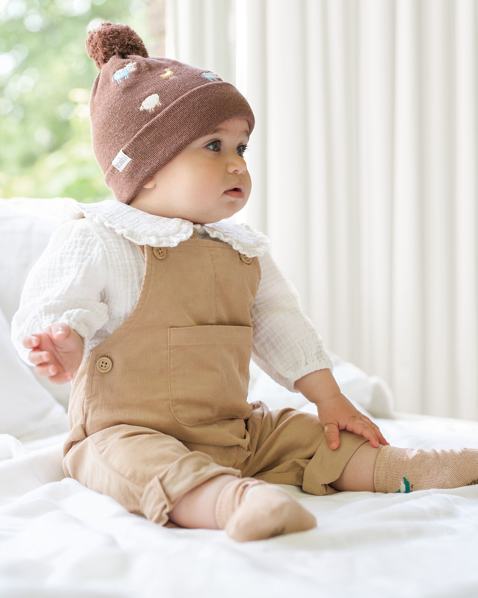 Baby Beanie | Brown Farm Animals | Certified 100% Organic Cotton